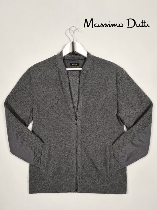 Massimo Dutti Other - Massimo Dutti Men’s Grey Full-Zip Knit Bomber Jacket – Size L